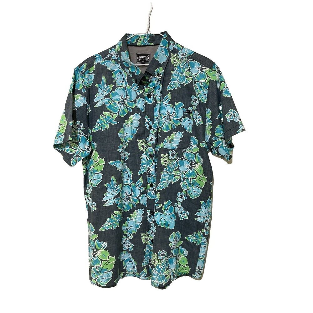 Maui Nix Shirt  Mens Large  Hawaiian Gray, Blue white green Floral